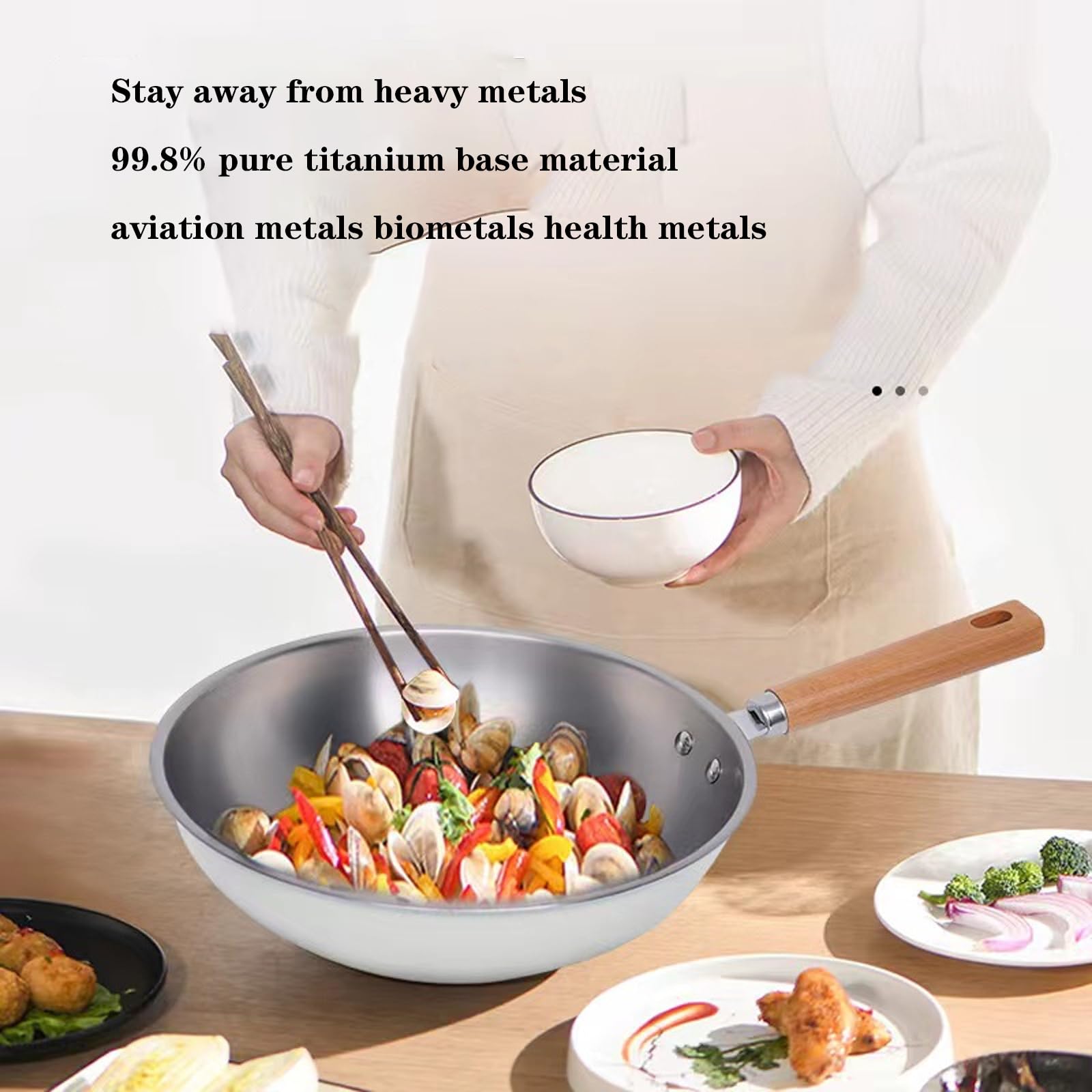 Ultralekki Tytanowy Garnek I Patelnia Wok Tytanowa I Ceramiczna Patelnia Wok Z Powłoką Nieprzywierającą, Patelnia Wok Z Powłoką Nieprzywierającą I Szklaną Pokrywką – Patelnia Do Głębokiego Mieszania