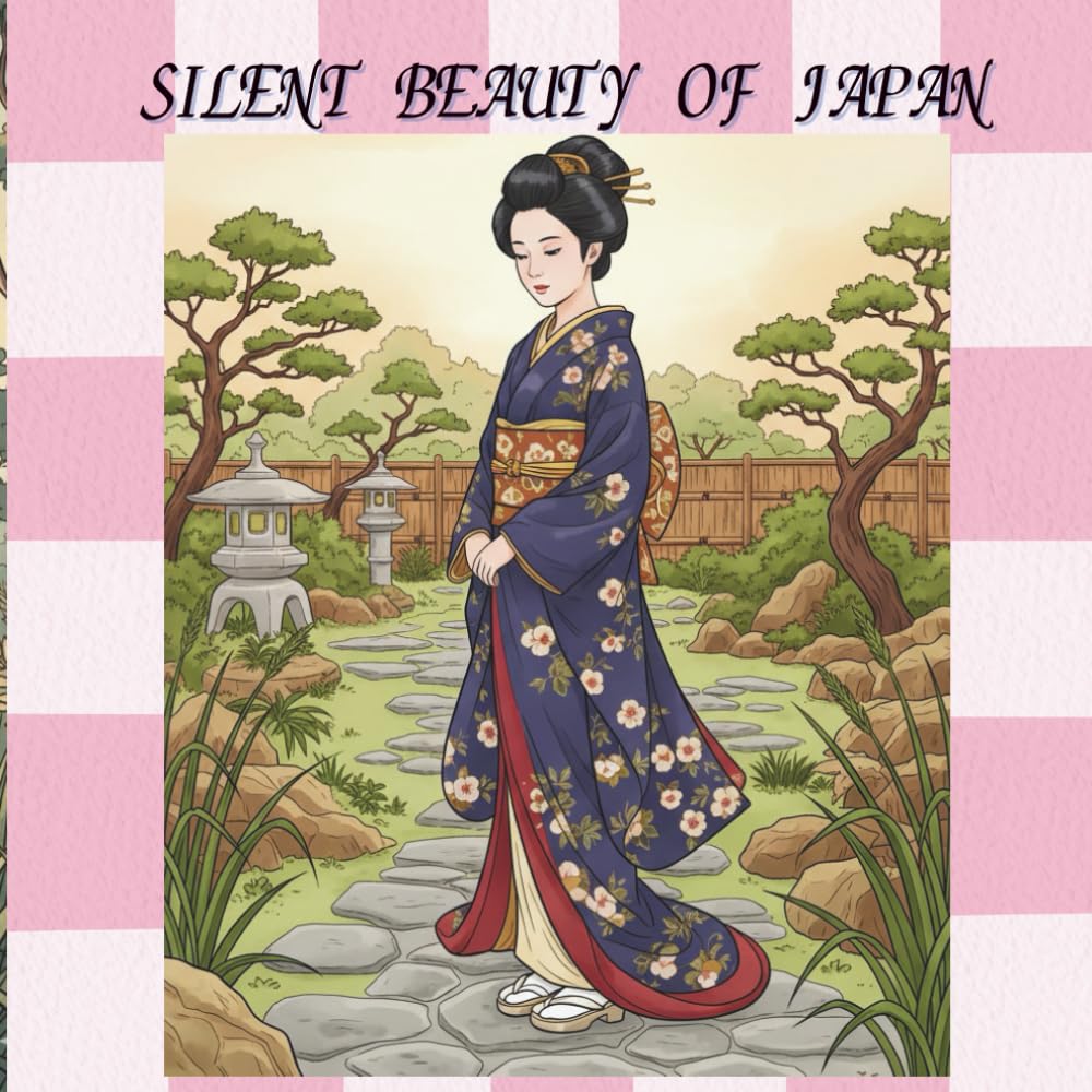 Silent Beauty of Japan A Mindful Coloring Journey: Traditional Japanese Scenes, Elegant Kimono Women, and Calm Landscapes for Relaxation and Stress Relief