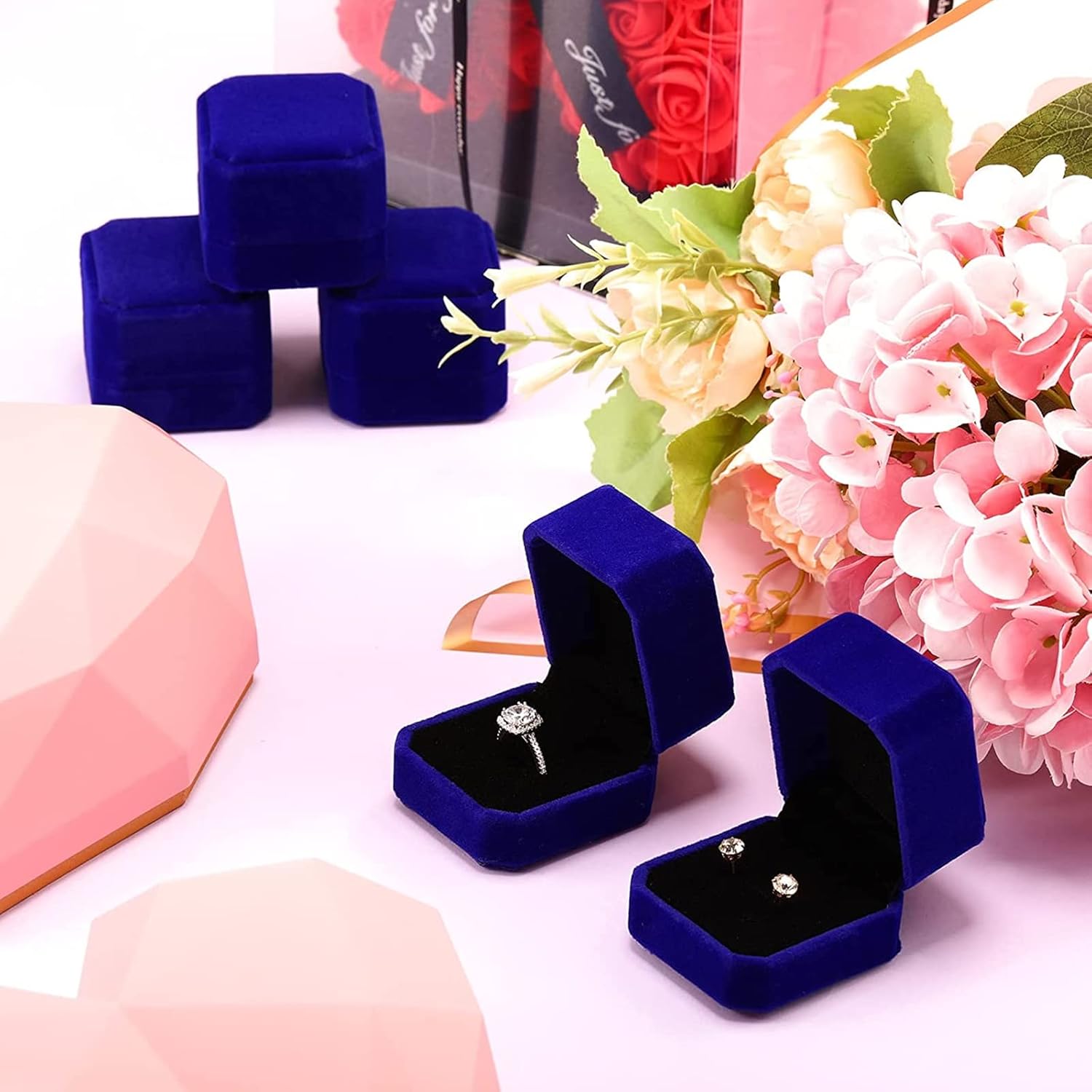 Laumoi 36 Pcs Ring Boxes Bulk Blue Velvet Jewelry Earring Boxes Wedding Ring Display Case for Packaging Wedding Ceremony Engagement Proposal Anniversary Birthday Gift - Image 6