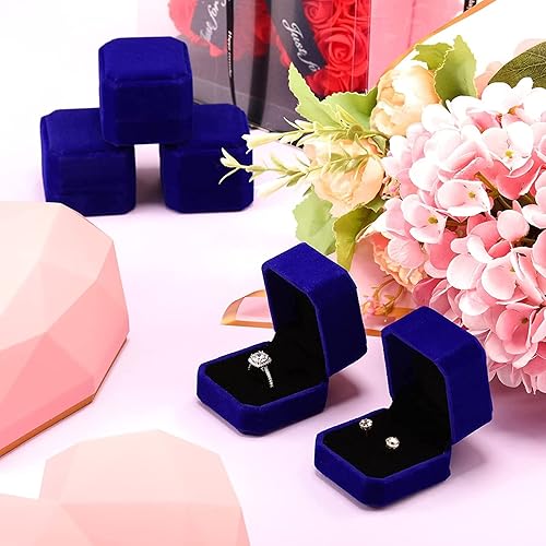 Miniatura 6 de Laumoi Caja de anillos de terciopelo para boda ceremonia de compromiso caja de joyería de embalaje soporte de almacenamiento de aretes para