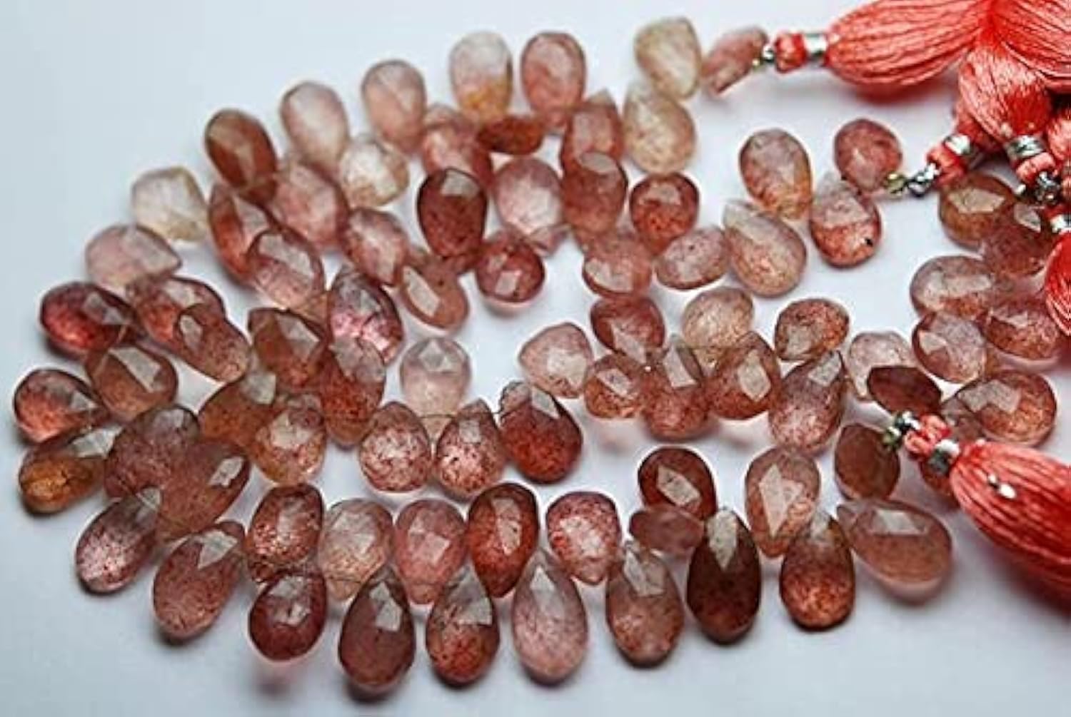 Quartz fraise briolette poire 9-11mm LKBEADS, perle pierre naturelle en fil pour création bijoux