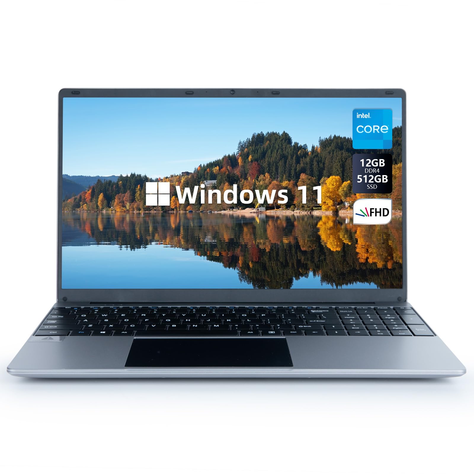 Laptop Computer, Business/Student Laptop 15.6 inch, Quad-Core Intel N5095 Processors, 12GB DDR4 and 512GB SSD, 38000mWh Battery, WiFi, Bluetooth, 2024 US Version