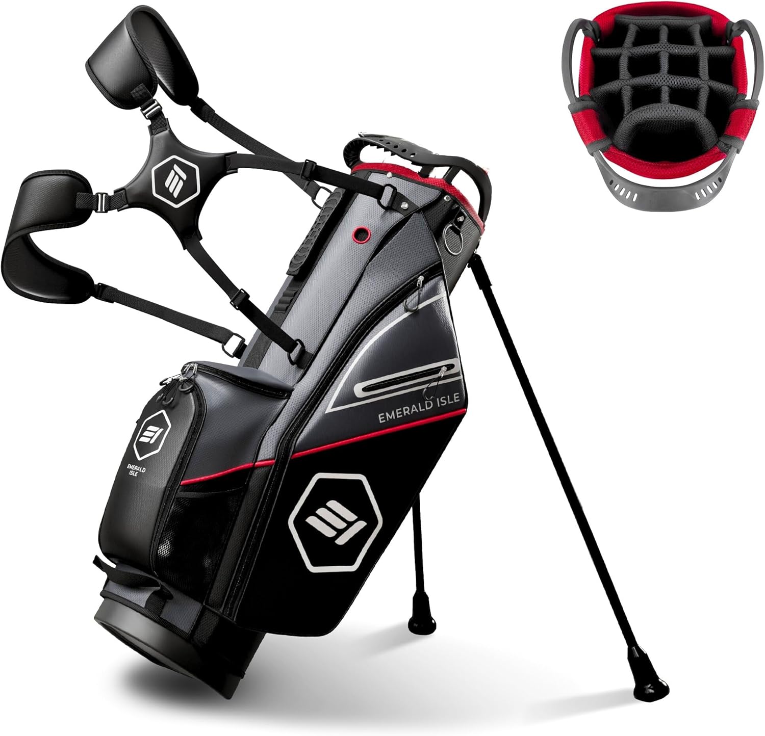 14 Way Full Length Divider Golf Bag Stand for Men and Women, Heavy Duty Carry Bag with Rain Hood, Multiple Pockets, Padded Handle and Strap, Lightweight, Emerald Isle Golf Stand Bag