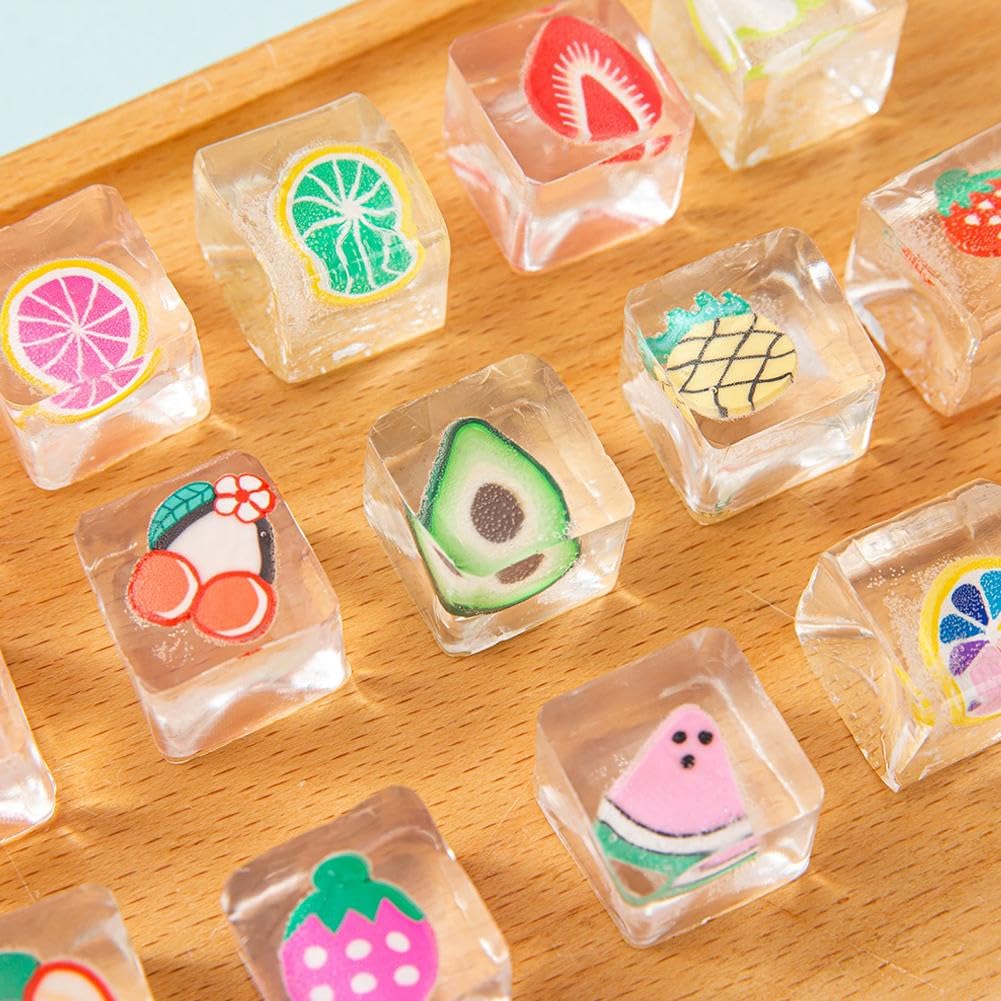 Fruit Squishies Toys,10Pcs Fruit Ice Cube Squishies Mochi Toys,FruitSqueeze Stress Balls,Strawberry,Watermelon,Lemon,Avocado SquishiesToys,Mini FruitCube for Teens Adults Stress Relief Classroom