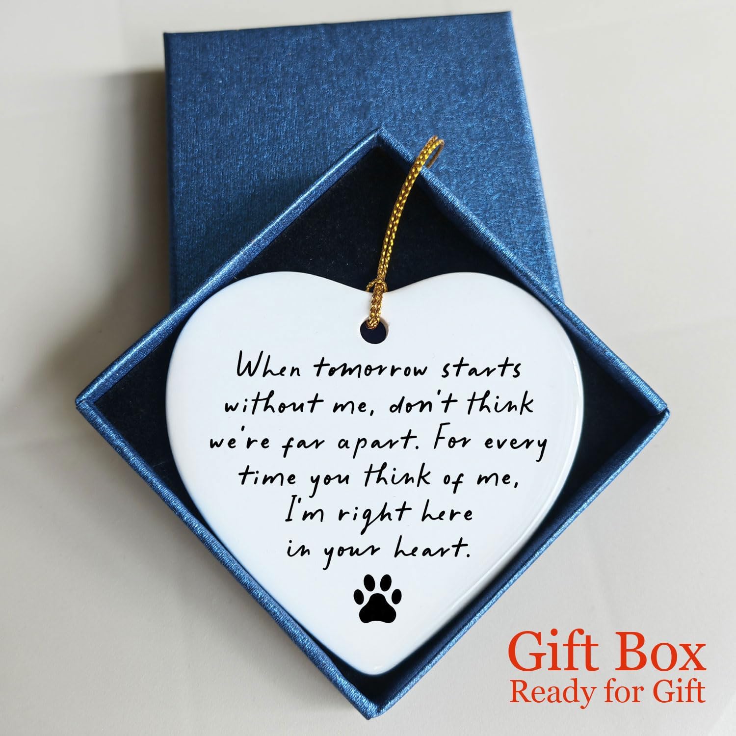 Pet Memorial Ceramic Heart Keepsake, “When Tomorrow Starts Without Me” Remembrance Ornament for Dog or Cat, Loving Memory Sympathy Decor with Gift Box, Pet Loss Bereavement Hanging Heart - Image 3