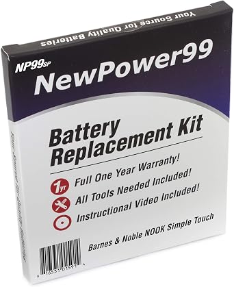 Battery Kit for The Barnes and Noble Nook Simple Touch with Tools, Video and Battery from