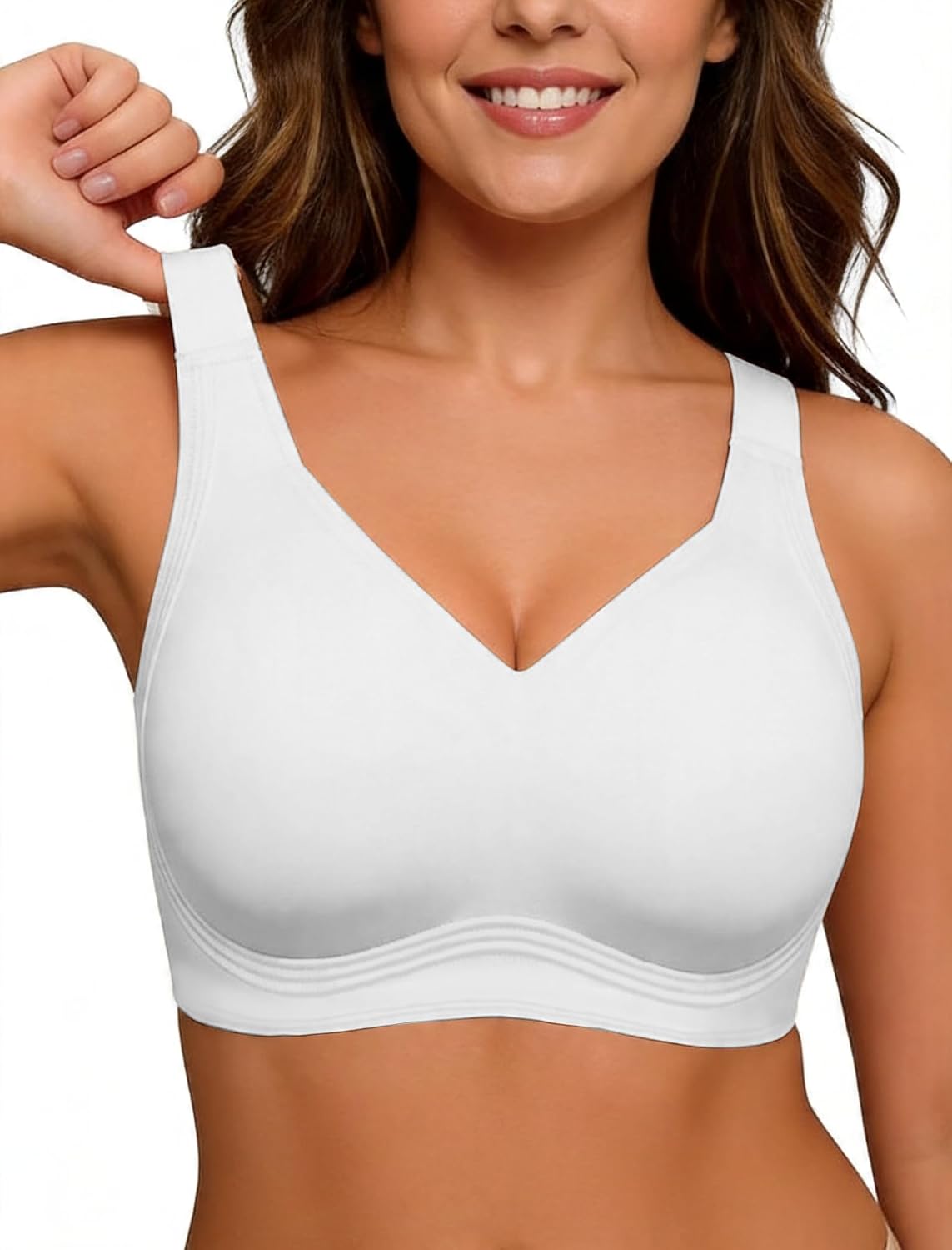 Soft Intention Wireless Jelly Bra W-Shaped Push Up T-Shirt Bra Full Coverage Seamless No Underwire Supportive Bra for Women