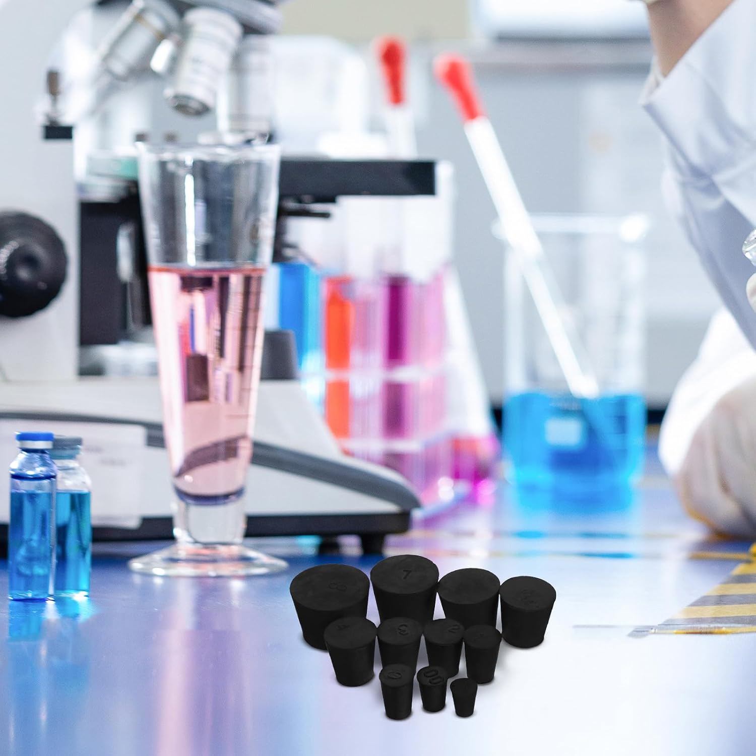 SECFOU 11pcs Black Tapered Solid Rubber Stoppers for Laboratory Bottles Sealing Plugs Lab Rubber Plugs for Experimental Use and Plant Culture