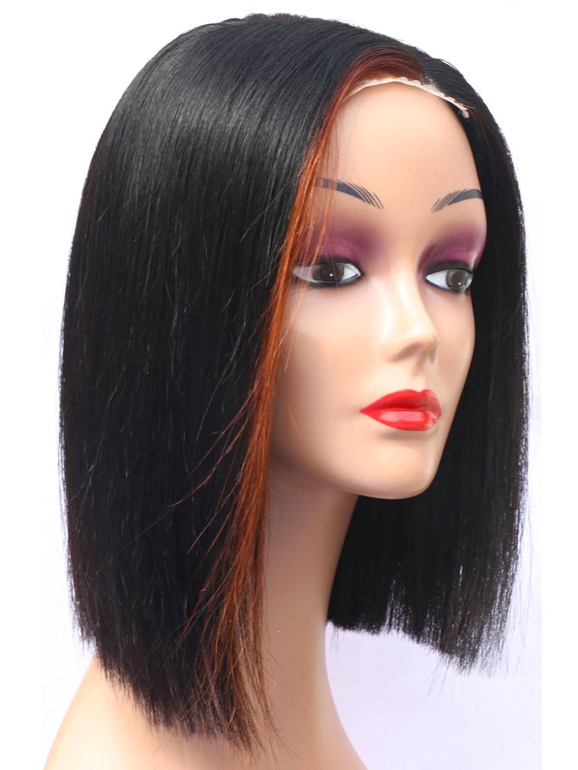 Short Bob Wig Human Hair Wear and Go Glueless Wigs Human Hair Pre Plucked Pre Cut Straight 4x4 Lace Front Bob Wigs for Black Women with Brown Streak Natural Black 12 in