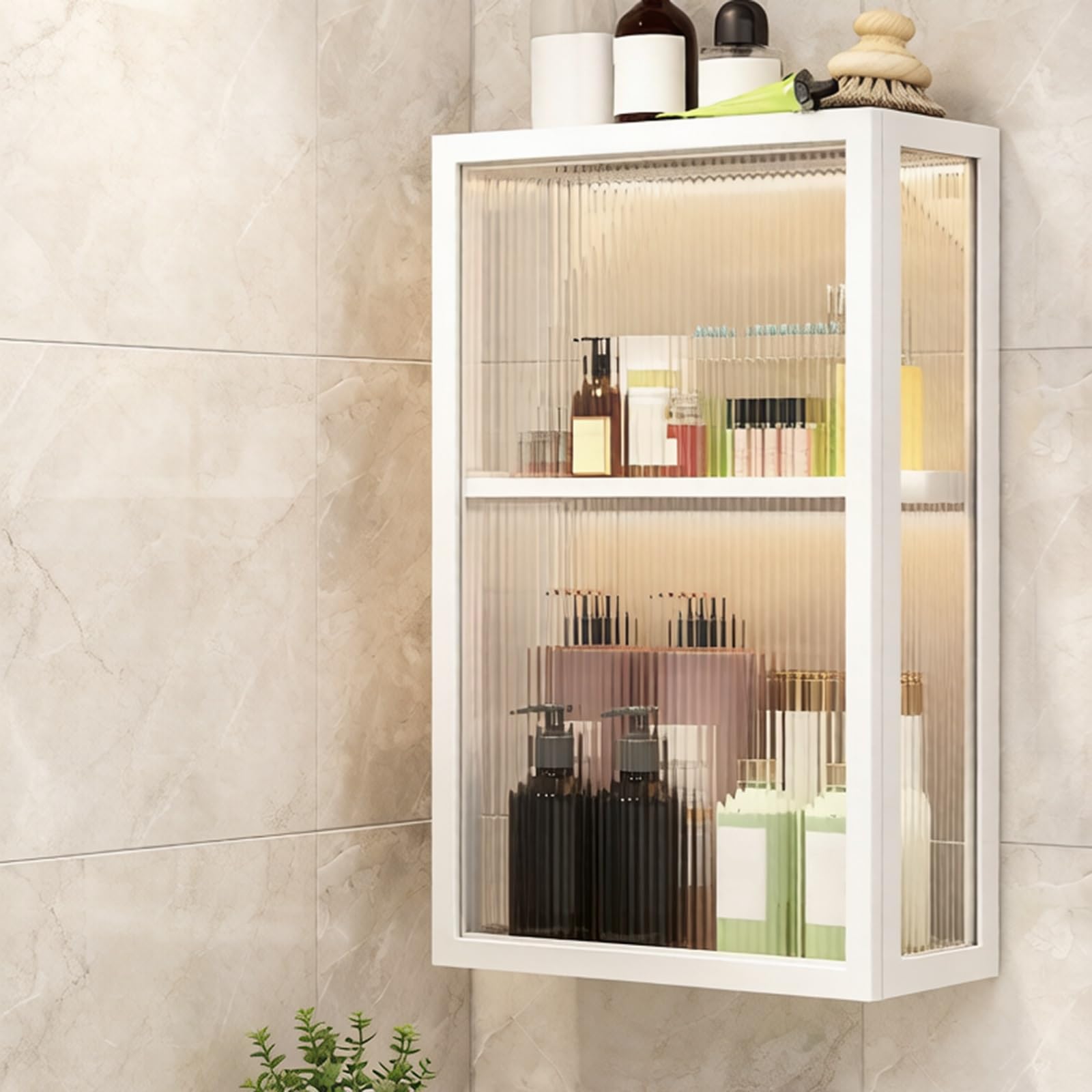 Mueble esquinero suspendido de acero al carbono con puertas acrílicas transparentes para baño