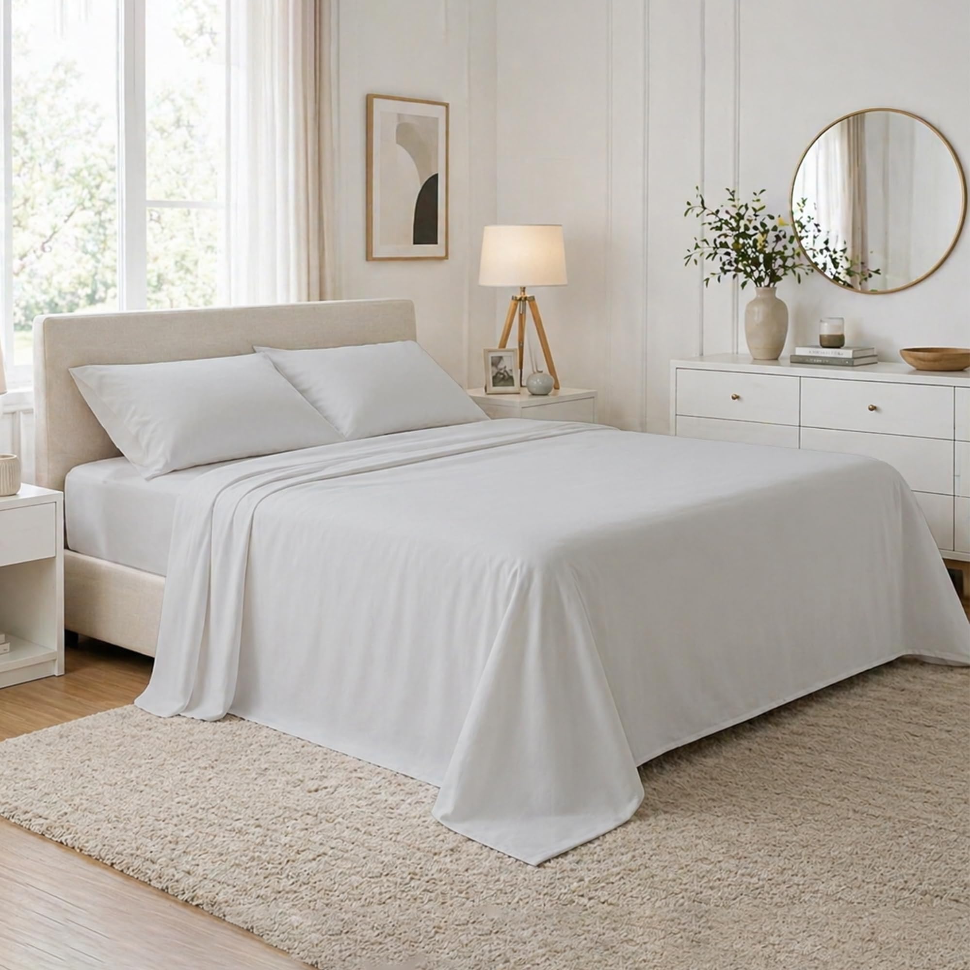 DANYDude 400 Thread Count Flat Sheets Single 100% Egyptian Cotton Sheets Single Flat Sheets - Luxury Soft, Breathable & Machine Washable Flat Bed Sheet Single