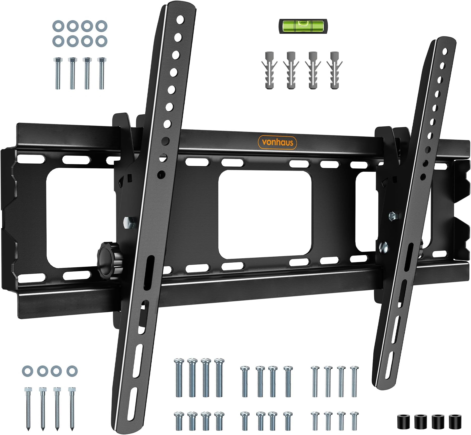 VonHaus TV Wall Bracket for 32-75" Screens, TV Bracket with Spirit Level, Flat to Wall Mount with Tilt, 75kg Capacity, Max VESA: 600x400mm