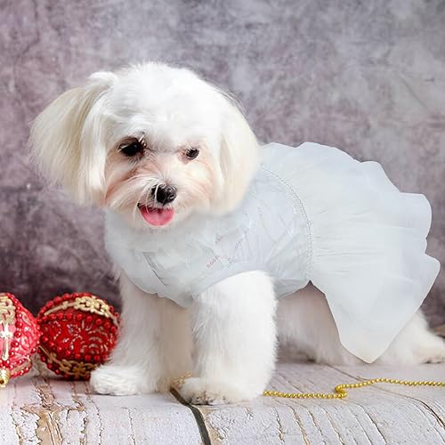 Miniatura 8 de Lelepet Vestido para perro, vestidos para perros pequeños y niña, vestido para perro pequeño con decoración de perlas, vestido de boda para perro,