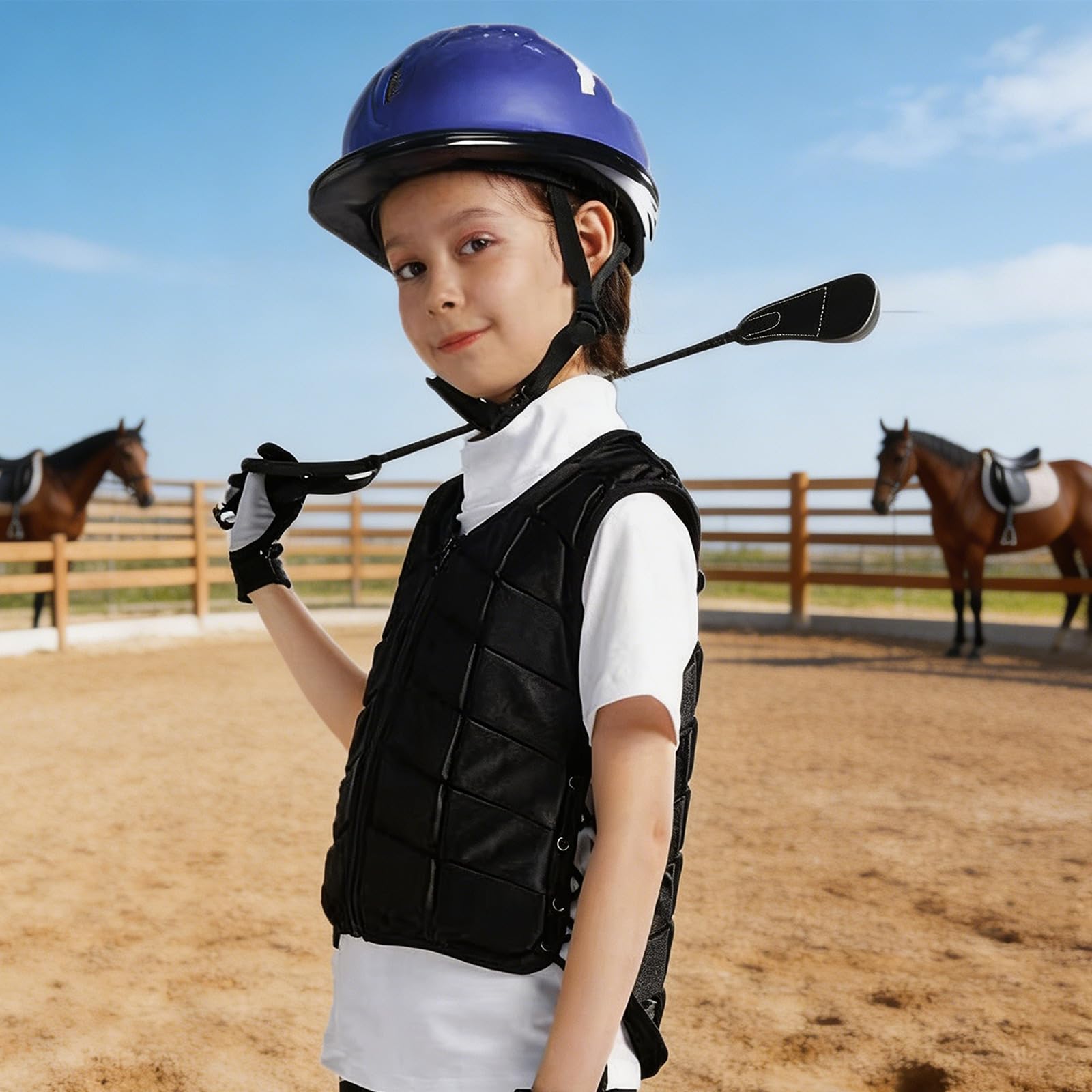 Chaleco de equitación transpirable para niños, con protección de absorción de golpes, con cremallera, para equitación, entrenamiento de equitación