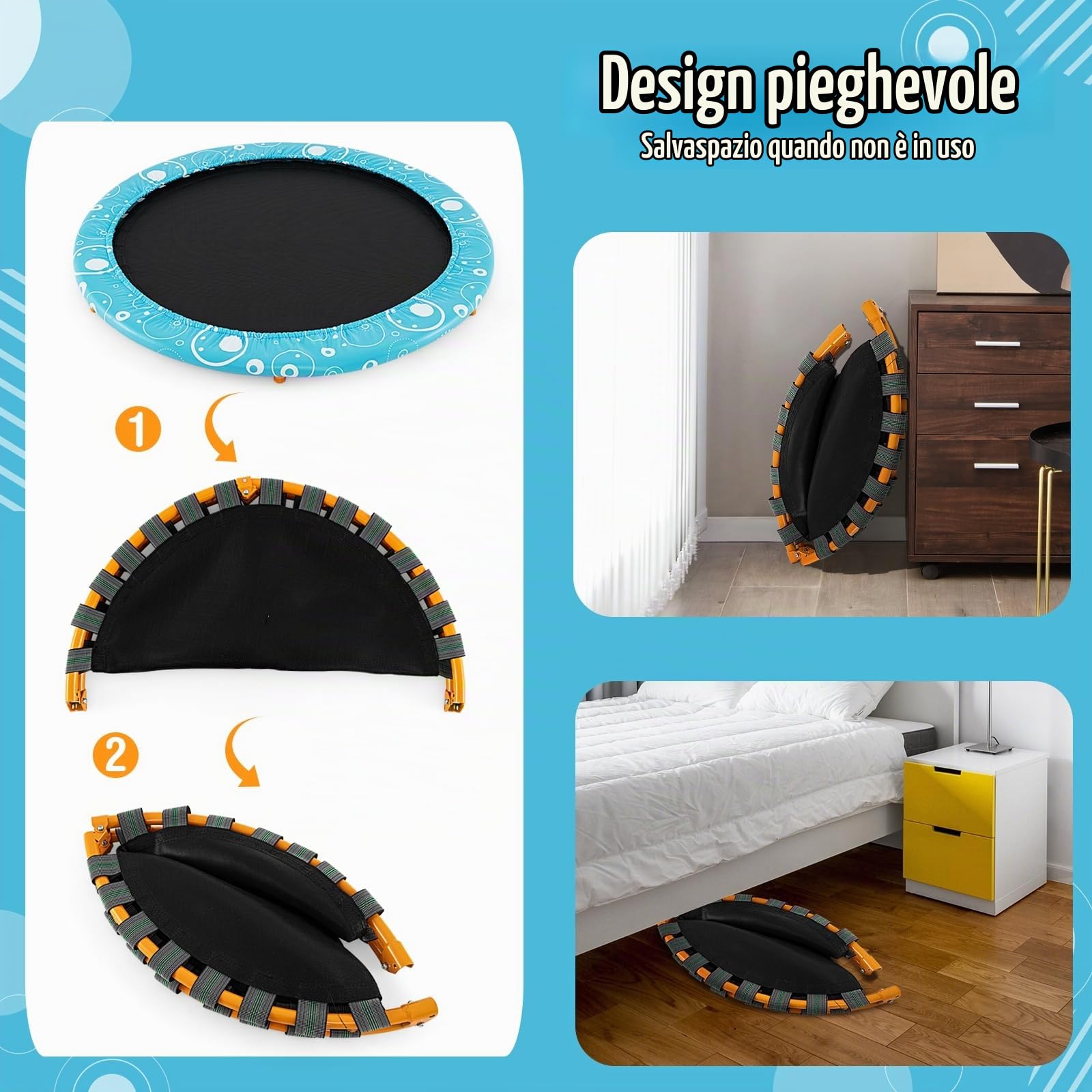 LIFEZEAL Trampolino Elastico per Bambini 3-10 Anni, Ø92x81cm, Mini Trampolino per Interno, Salta, Jump, con Maniglia e Gambe Rimovibili, Sicuro, Pieghevole, Telaio in Metallo, Regalo, Max 150kg