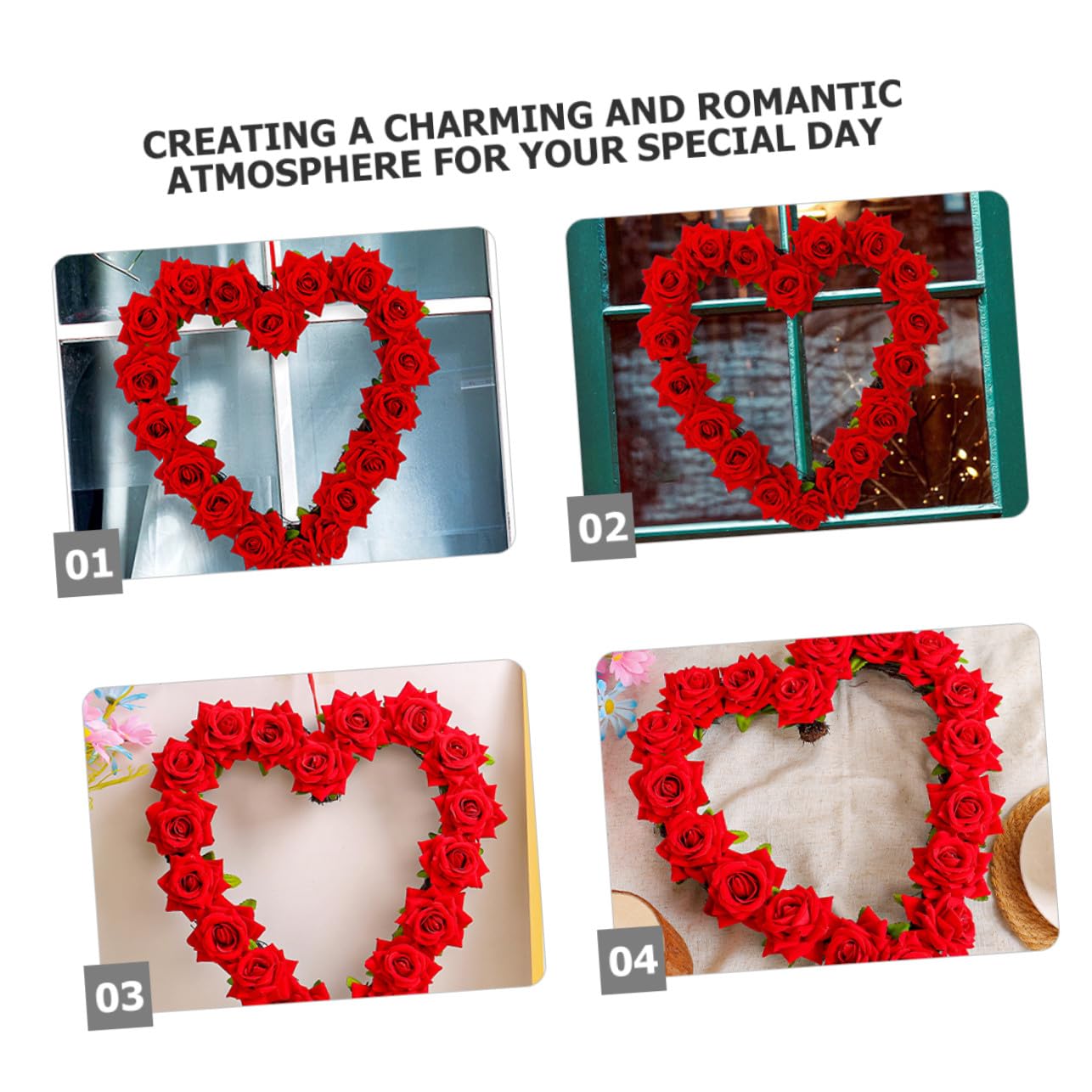 STOBAZA Guirnalda de Rosas Rojas Forma de Corazón para San Valentín para Puerta Principal Decoración Floral Romántica para Bodas y Fiestas de Parejas