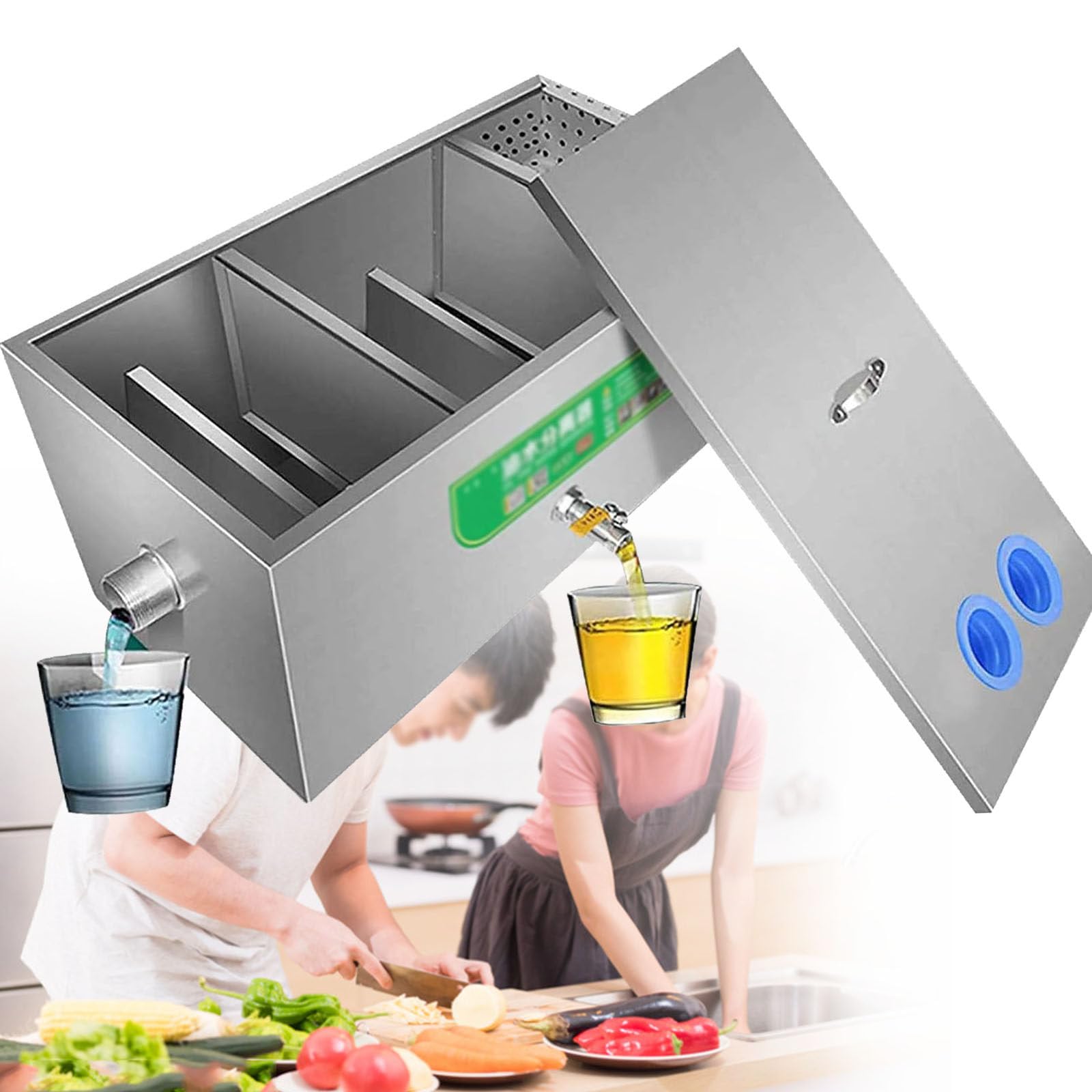 BOOZXCV Grease Trap, Stainless Steel Grease Interceptor for Commercial Kitchen, Restaurant and Factory Under Sink Installation, Efficient Grease Management