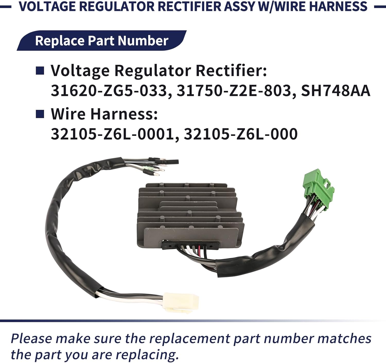 Voltage Regulator Rectifier Charging Module Assy Kit w/Wire Harness Compatible with Honda GX270 GX440 GX610 GX620 GX630 GX640 GX660 GX670 GX690 Engine Replace 31620-ZG5-033 32105-Z6L-0001