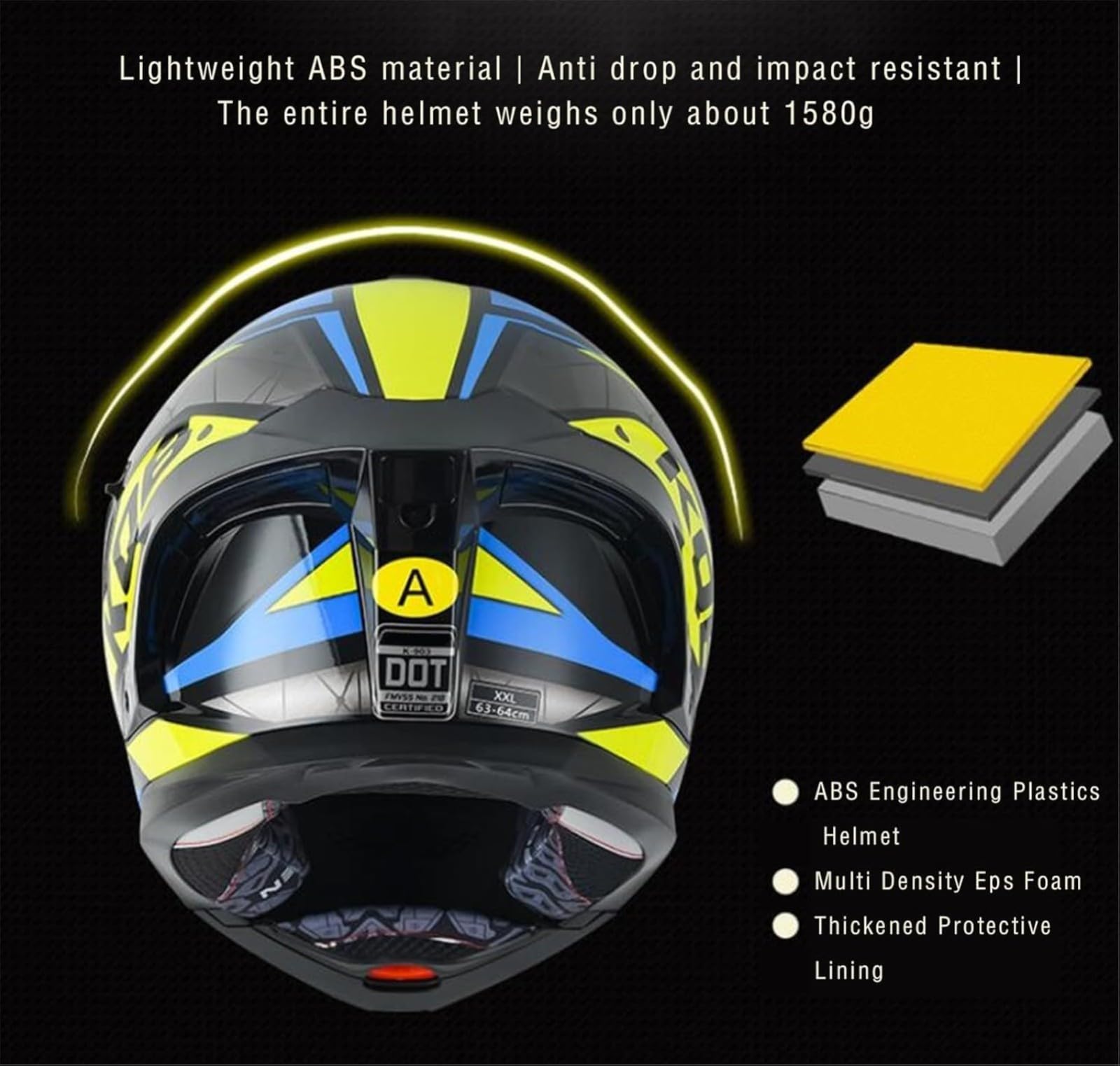 Kask motocyklowy Flip Up Modułowy Kask Integralny Kask Integral ECE Integral Modułowy Kask Motocyklowy z podwójną soczewką O, L = 59 ~ 60 cm