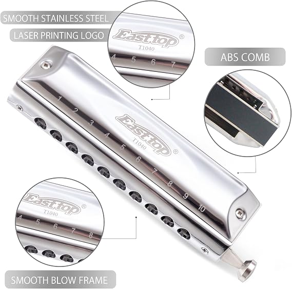 East top Chromatic Harmonica 10 Holes 40 Tones Professional Chromatic Harmonica in C, Upgrade Mouth Organ harmonica for Adults, Professional Player and Students