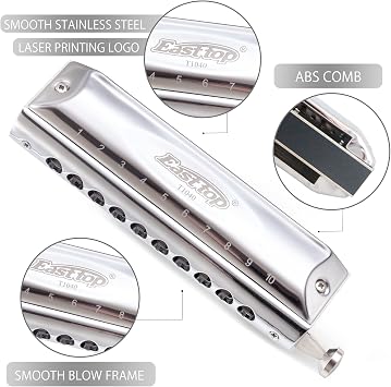 East top Chromatic Harmonica 10 Holes 40 Tones Professional Chromatic Harmonica in C, Upgrade Mouth Organ harmonica for Adults, Professional Player and Students