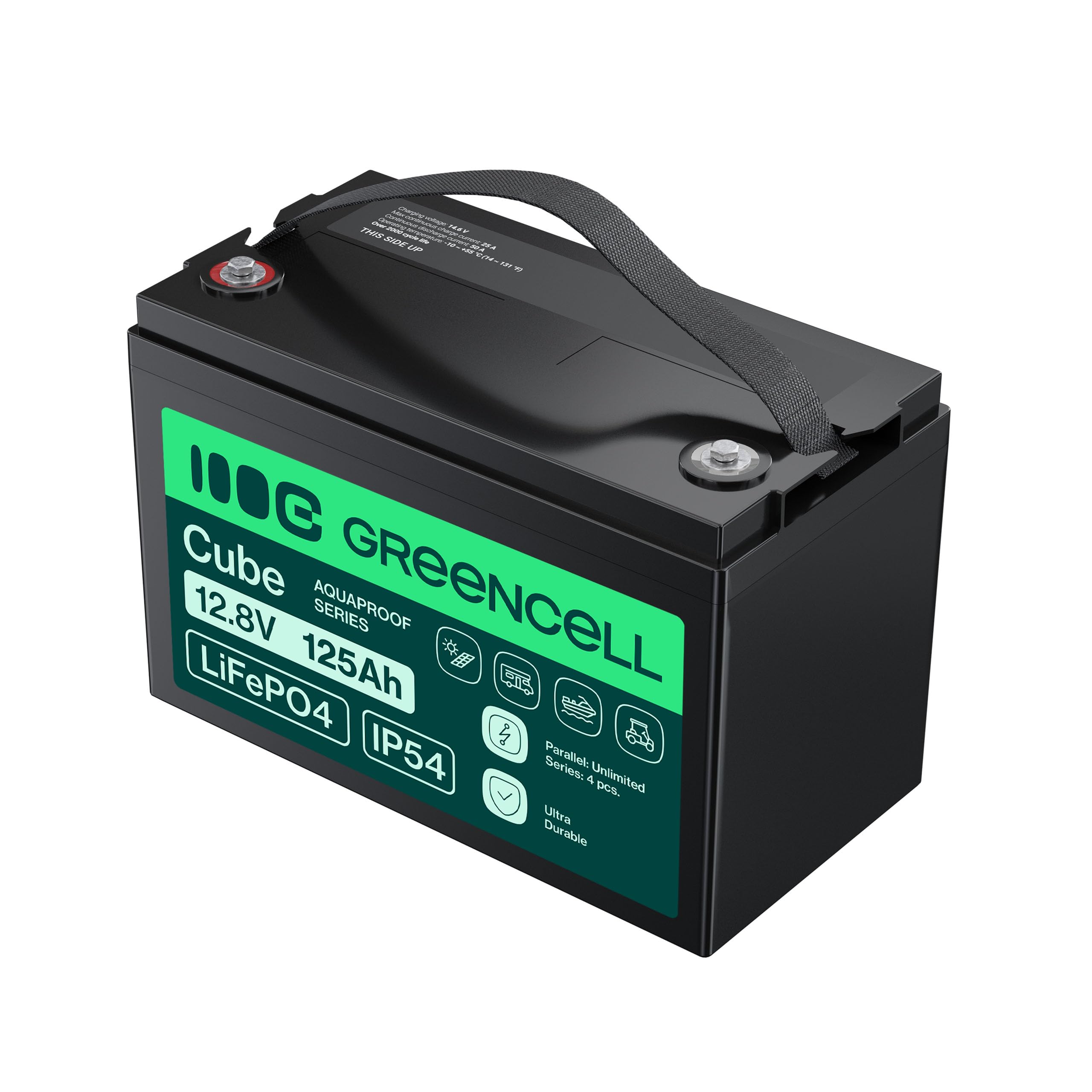 Green Cell Cube LiFePO4 Batteria 125Ah 12.8V - Batteria al litio di ferro fosfato per camper, barche, impianti solari, sistemi off-grid, con BMS, leggera e sicura