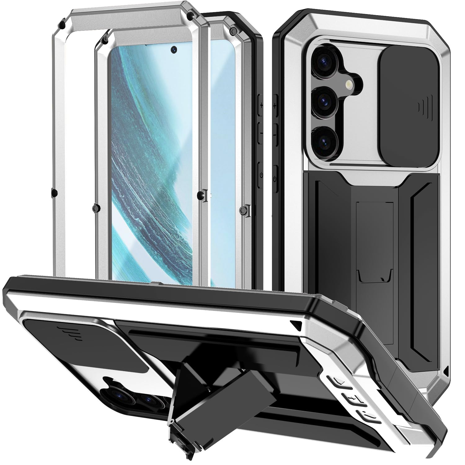 Coque Samsung S24 Plus Miimall en métal argent avec support - 8