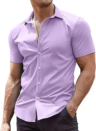 COOFANDY Men's Muscle Fit Dress Shirts Wrinkle-Free Short Sleeve Casual Button Down Shirt