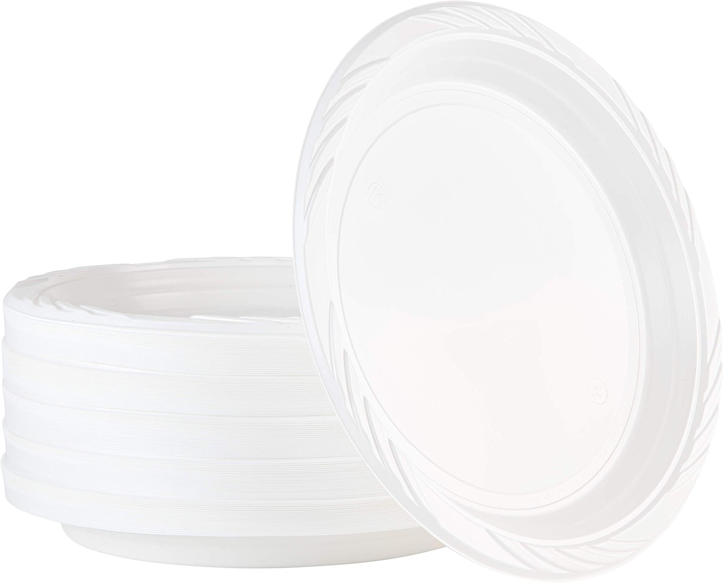 100 Count Disposable 10 Inch White Plastic Dinner Plates Extra Large