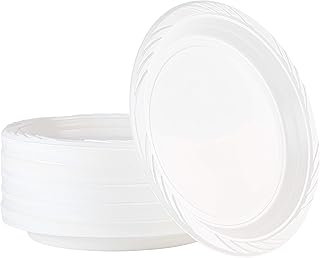 100 Count Disposable 10 Inch White Plastic Dinner Plates Extra Large