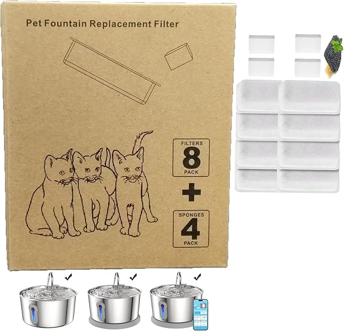 Filtros para Fuente de Agua para Gatos JLVDXN 4L/135oz - Juego de 8 Filtros + 4 Esponjas miniatura 2
