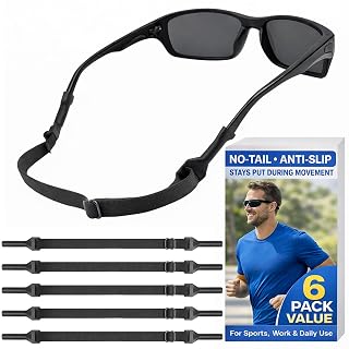 No-Tail Glasses Strap 6 Pack, Adjustable Eyeglasses & Sunglasses Retainer | Anti-Slip Silicone Grip, 5–11 mm Tips, Sports & Daily Use, Reading Glasses, Sunglasses Holder Strap, Headband Style - Amazon product rated Grade B