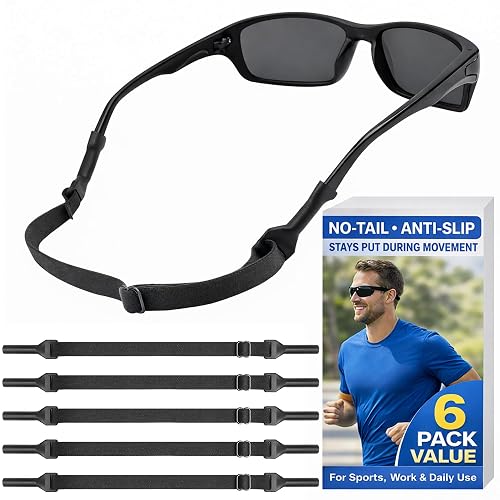 Discount Parts Direct No-Tail Glasses Strap 6 Pack – Adjustable Anti-Slip Eyeglasses & Sunglasses Strap, Headband Style Eyewear Retainer for Men, Women & Kids, Sports, Work & Daily Wear, 7.5-13.5"