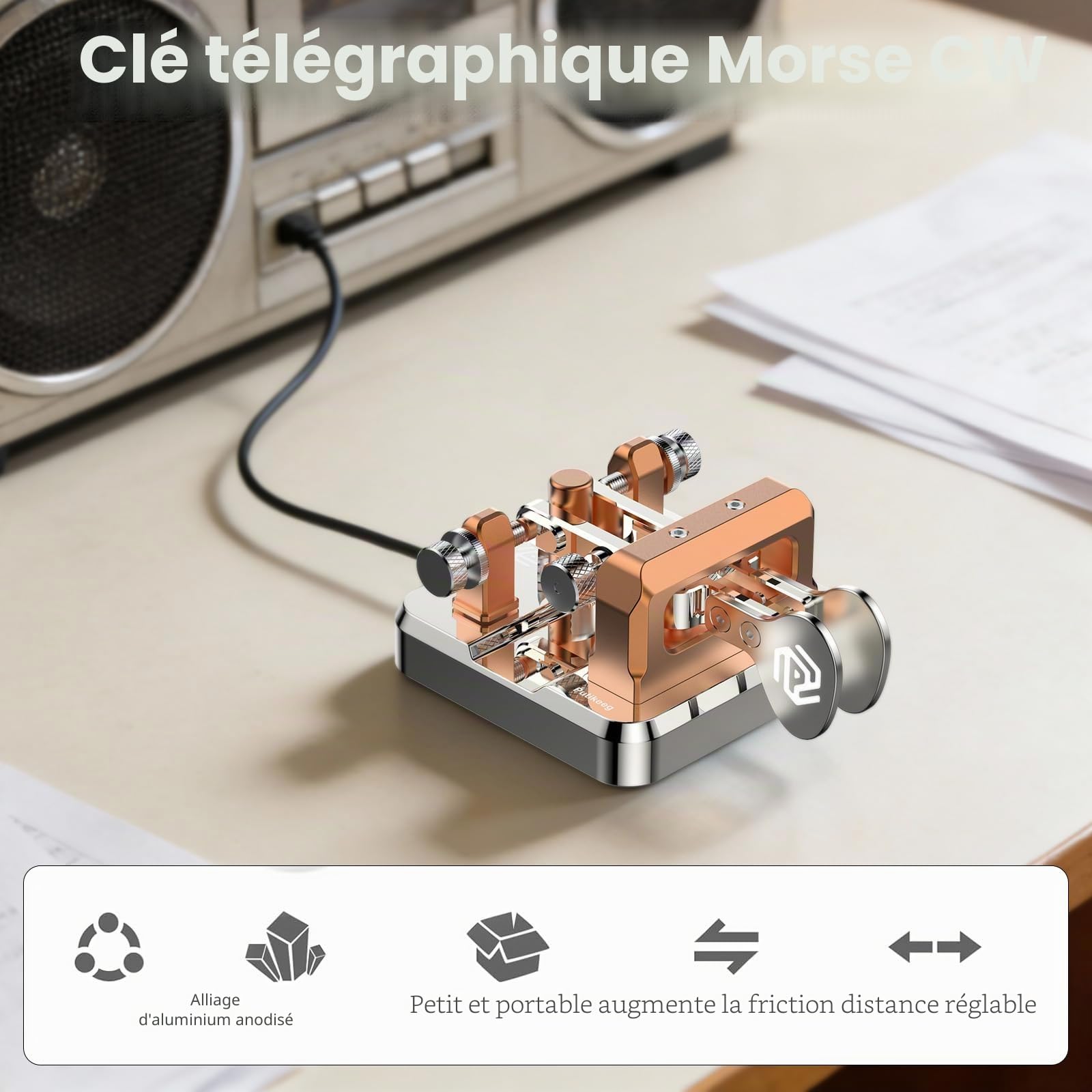 Putikeeg Touche CW Morse, touche télégraphe, bouton radio amateur CW, clavier de code morse, clavier télégramme, émetteur de code morse, touches CW double levier
