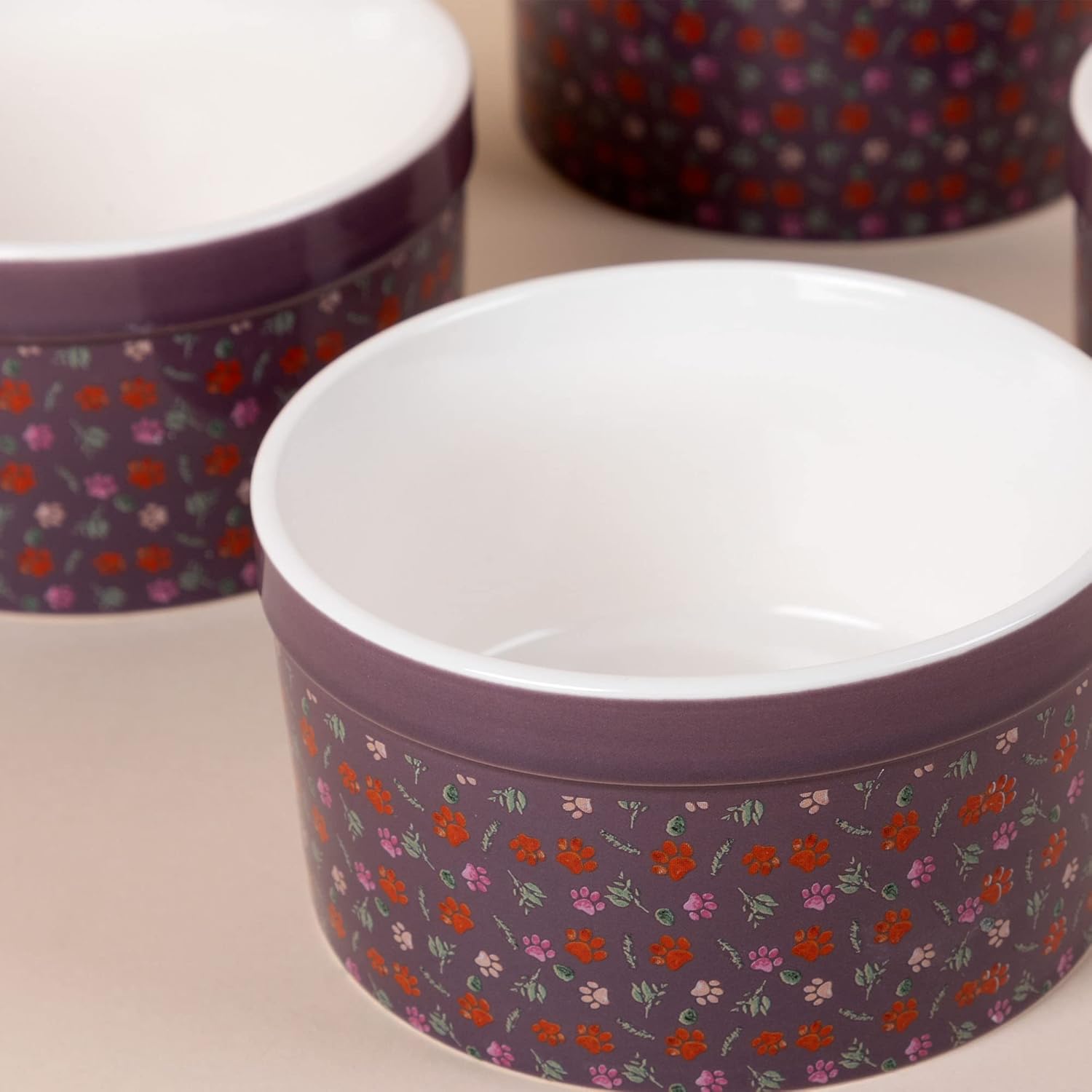Paw Print Ramekin - Set of 4, 14 onces, Dishwasher and Oven Safe (Paws & Sprigs)