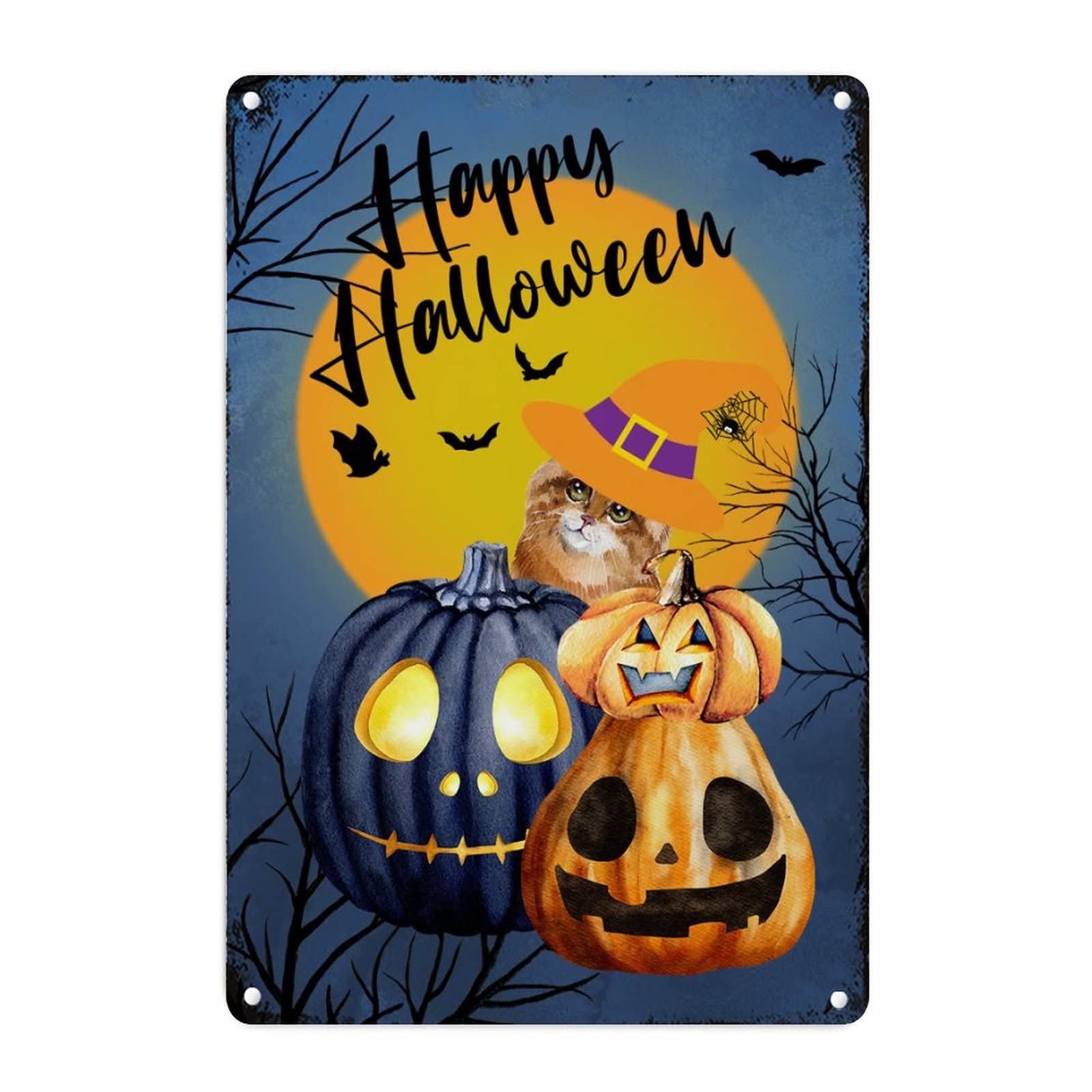 Plaque murale en métal Happy Halloween décoration d'automne citrouille 45x30cm