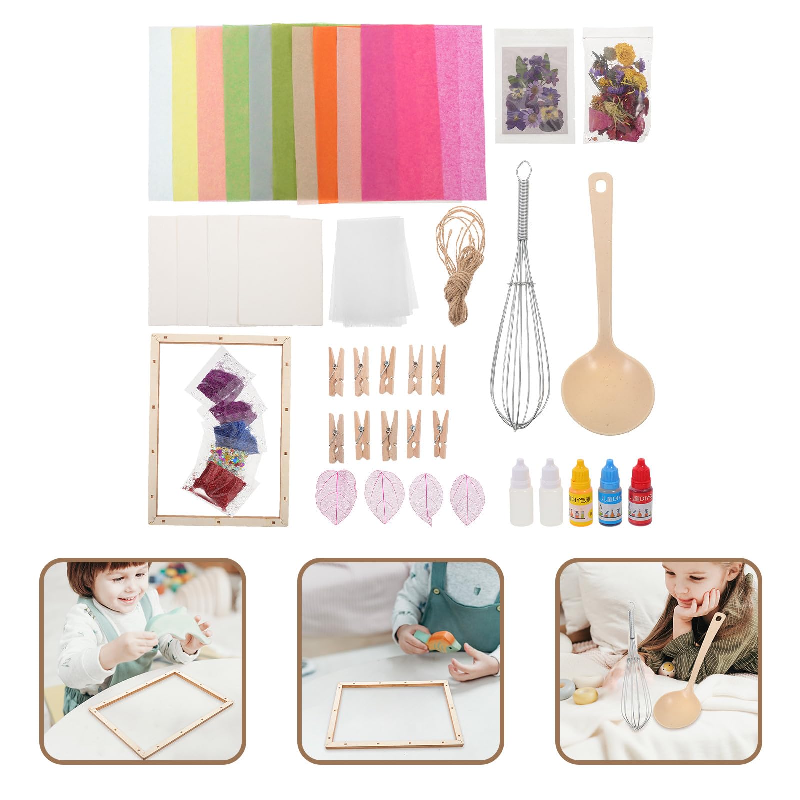 DOITOOL Kit la Fabbricazione della Carta Fai da Te per Ragazzo Ragazza, Giocattolo Educativo Materiali in Legno, Carta e Fiori Secchi, per Attività Creative e Colore Casuale