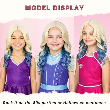 PUREHAIR Blonde Ombre Blue Anime Cosplay - Long Blond Wavy Synthetic Hair Wig for Halloween Costume Party (Small Head)