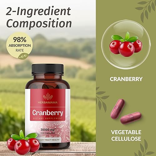 Miniatura 4 de HERBAMAMA Cápsulas de extracto de arándano – 30,000 mg de polvo de arándano para apoyo del tracto urinario – Suplemento de apoyo de vejiga vegano