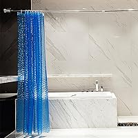 Vista 6 de Forro de cortina de ducha EVA azul, forro de ducha cubo de agua 3D 5G con 12 ojales de metal a prueba de óxido e imanes con peso, impermeable