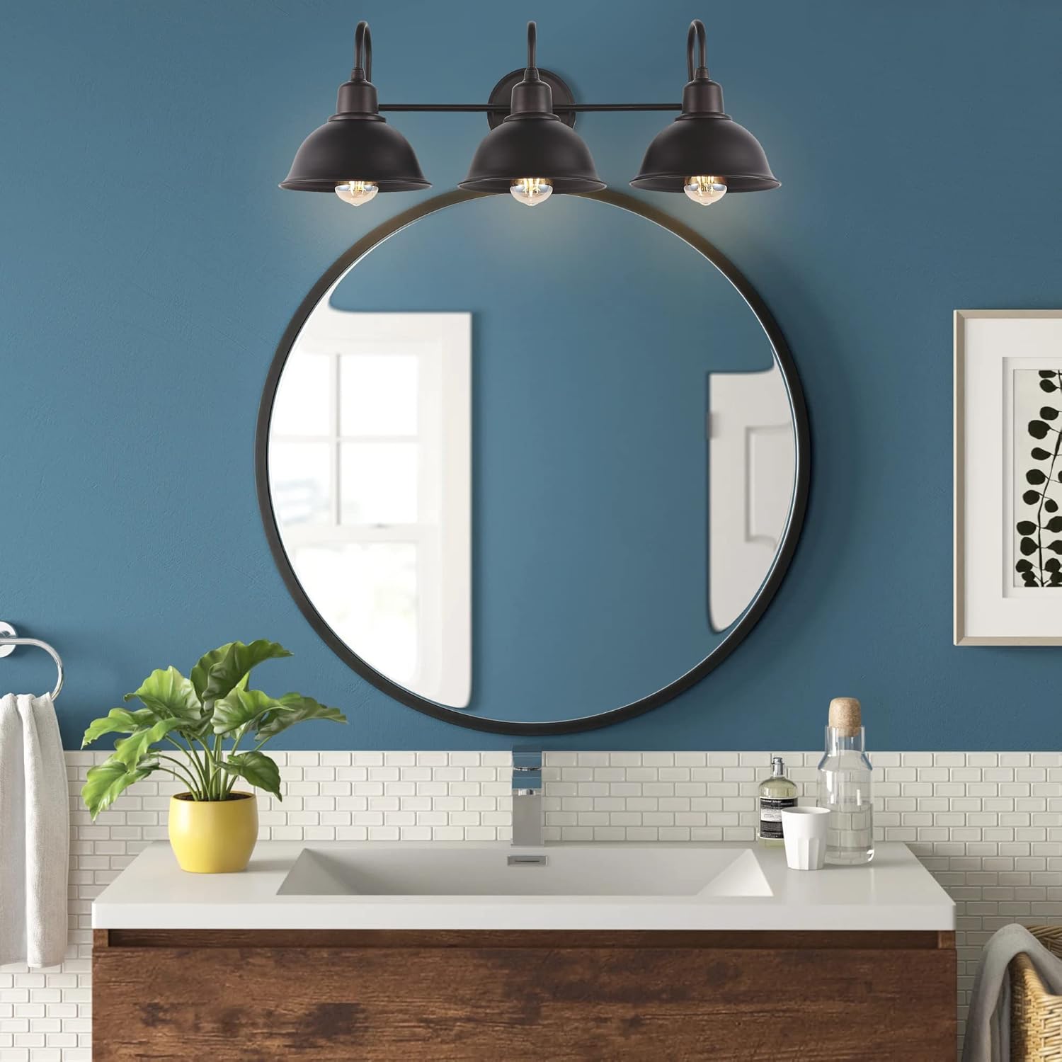 JONATHAN Y 27" Oil Rubbed Bronze Farmhouse Industrial 1-Light LED Vanity Wall Sconce for Bathroom Mirror Kitchen, Metal Shade, Dimmable Vintage Lighting, LED Bulb Included (JYL7483B)