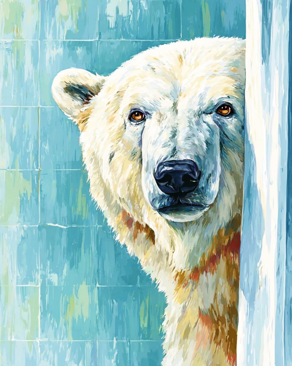 Liubaishi Multicolour Paint By Numbers For Adults, Peeking Polar Bear, 40X50 Cm Acrylic Canvas Painting Kit With 3 Brushes