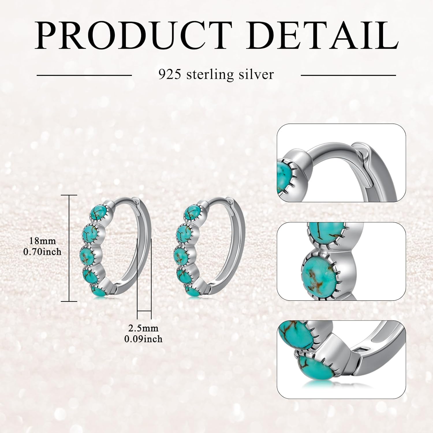 Natural Turquoise Hoop Earrings for Women 925 Sterling Silver Round Genuine Turquoise Hoop Earrings Western Boho Beach Simple Jewelry Gifts - Image 5