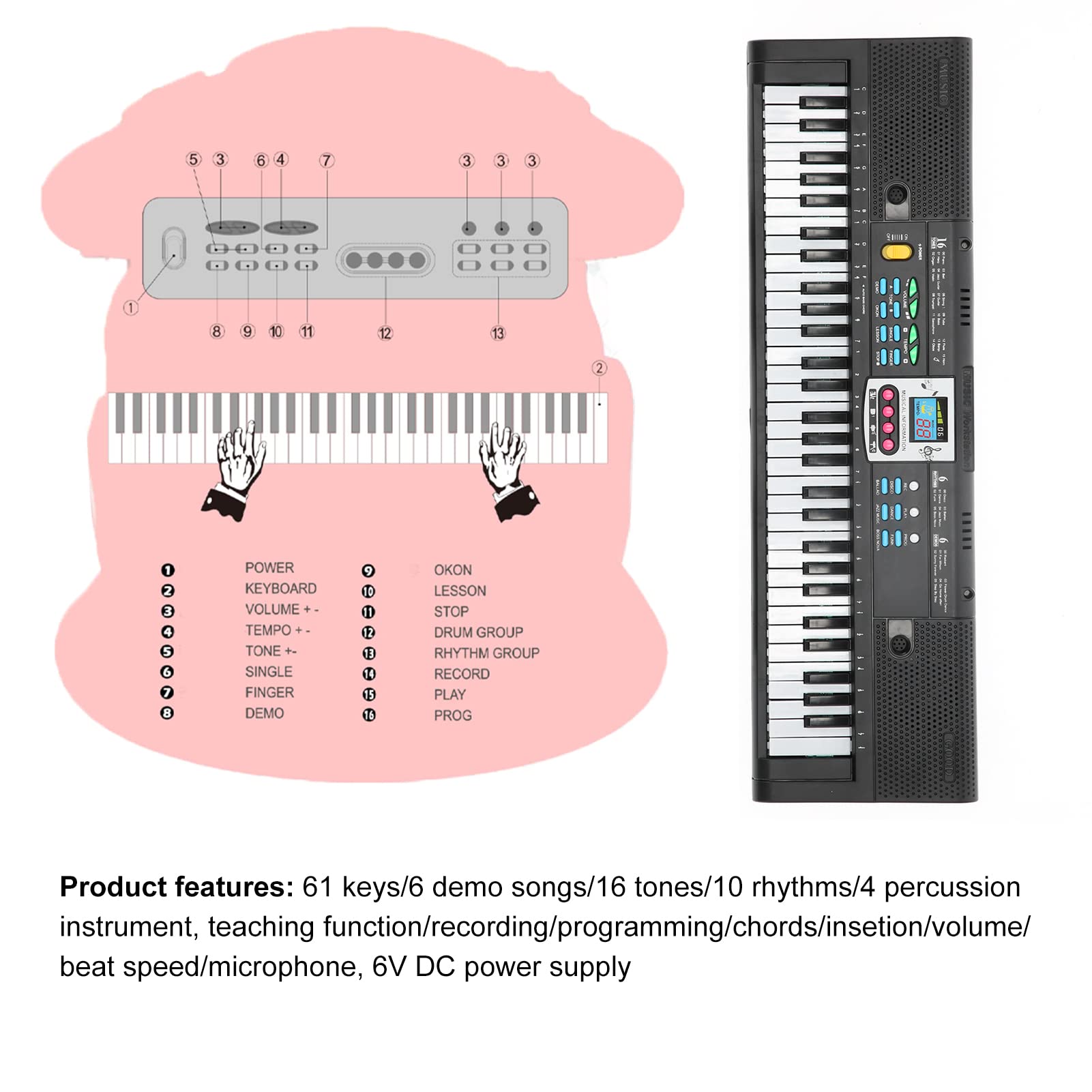 Teclado Electrónico 61 Teclas Portátil Multifuncional con Micrófono para Principiantes Compatible con Dispositivos Móviles Ideal para Aprendizaje Musical y Entretenimiento en Casa o Estudio