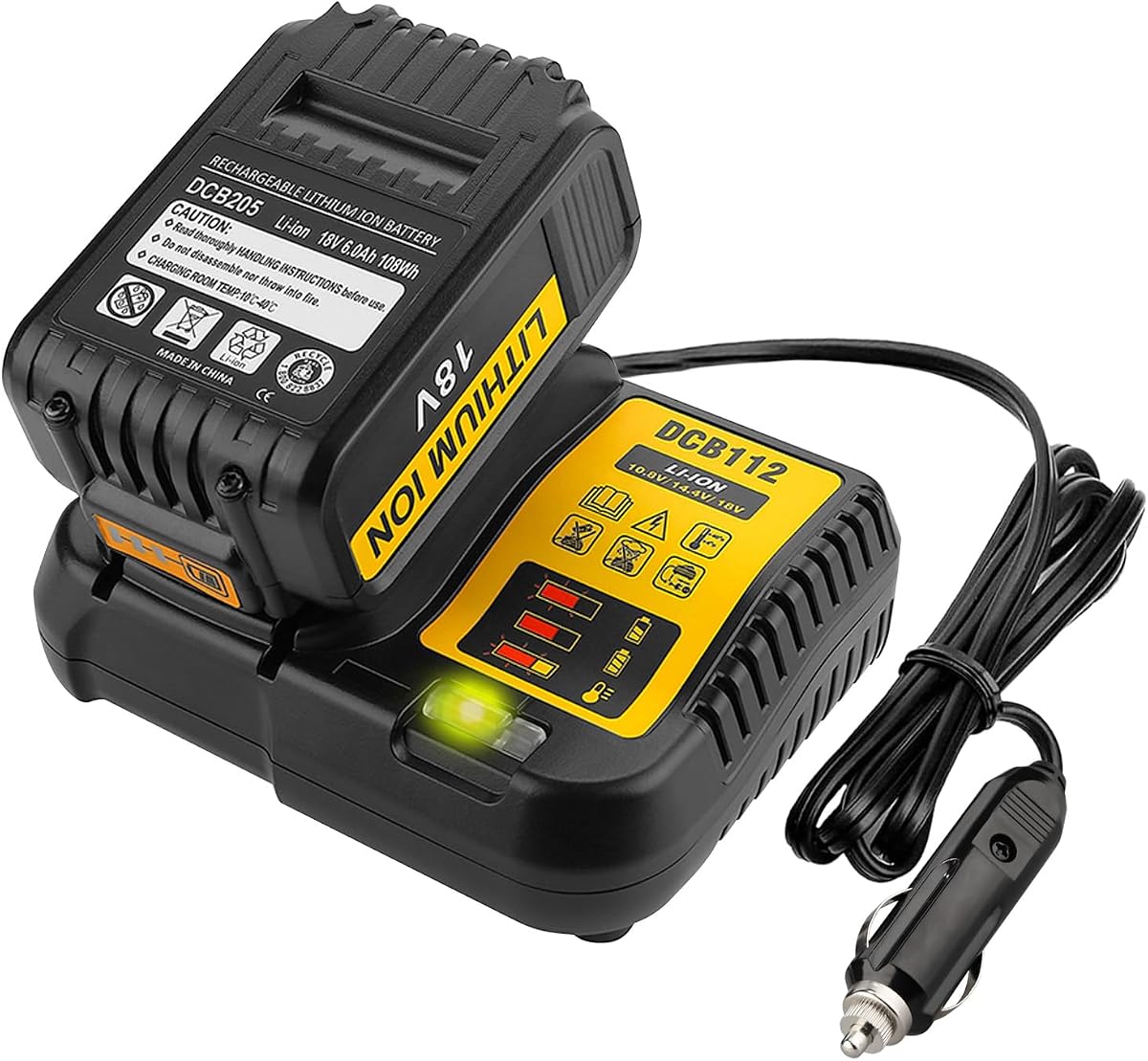 DCB112 Car Battery Charger for DeWalt 20V Battery, 12V/24V Vehicle Charger