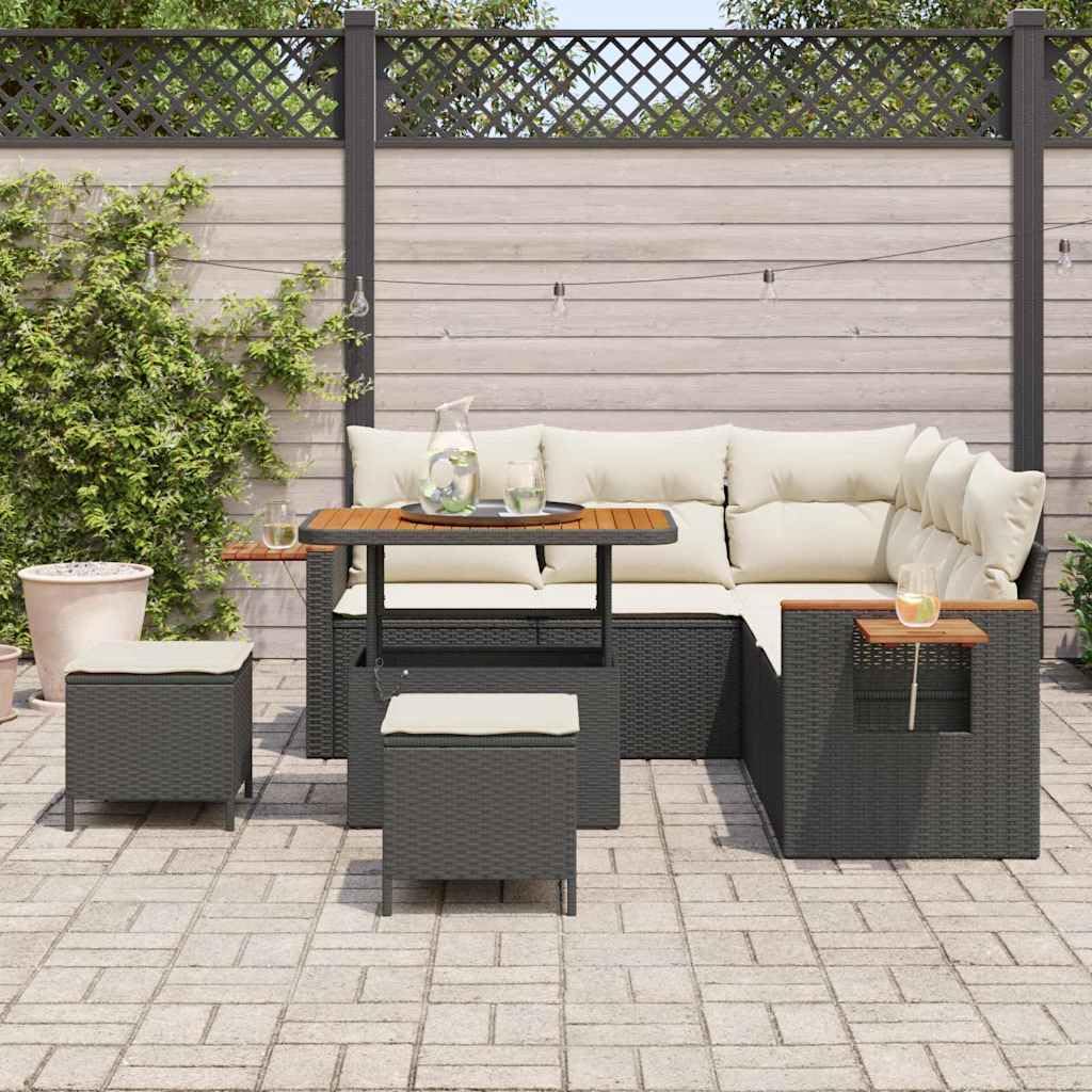 Ensemble de canapé de jardin 8 pièces Noir polyrotin Salon de jardin modulable avec coussins, canapé extérieur robuste pour terrasse patio, set assise résistant aux intempéries, confortable 7 places