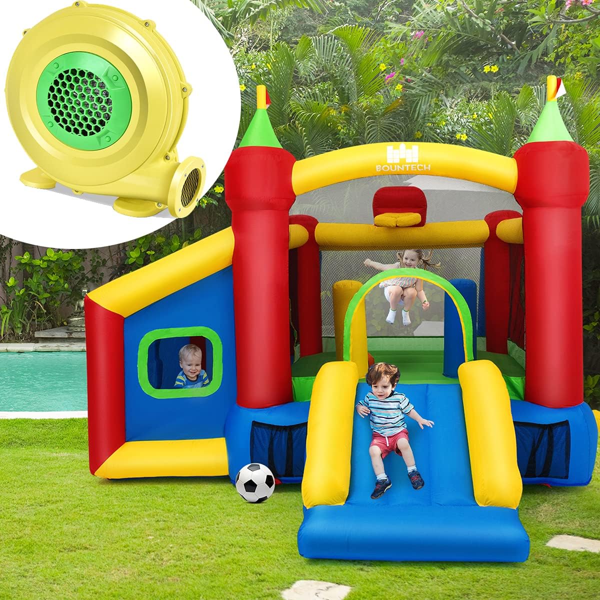 RELAX4LIFE Soplador de Aire 350/450/680 W, 220-240 V, Soplador Eléctrico con Gran Base, Ventilador Eléctrico con Cable de Alimentación 380cm para Castillo Hinchable (580 m³/h, 1500 Pa 350 W)