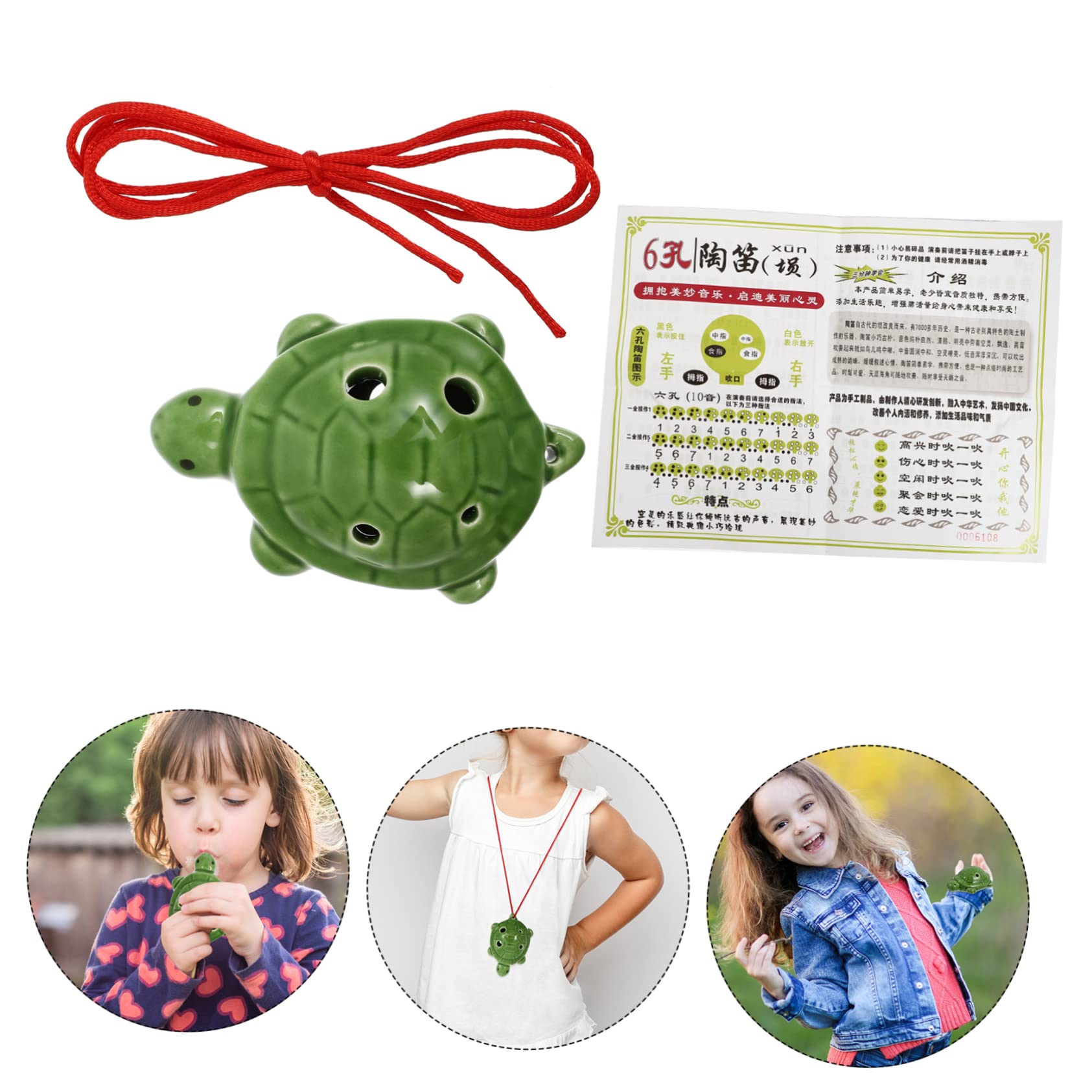 Toddmomy 6-hole Turtle Shape Ocarina Flute White Porcelain Lightweight for Easy Carrying Lanyard Random