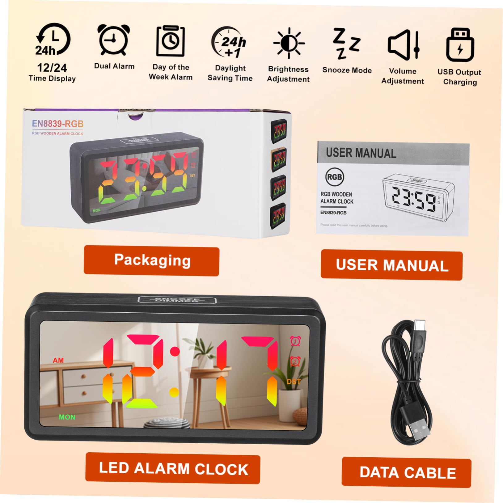 Orologio in Con Display Led e Illuminazione Rgb Per Camera Da o Scrivania Con Regolazione Manuale Legale e Visualizzazione Dei Giorni Feriali