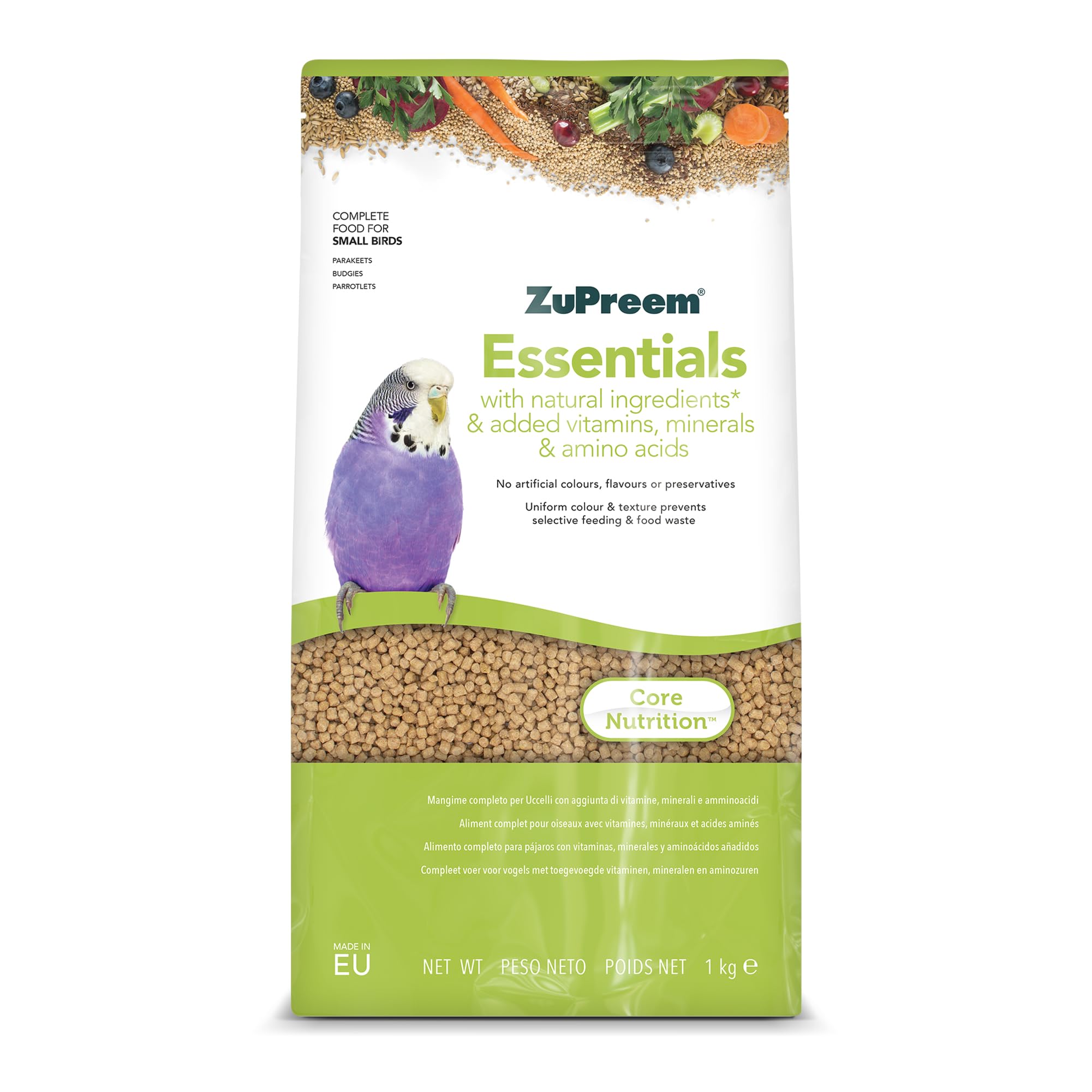 ZuPreem Essentials Complete Bird Food Suitable for Parakeets, Budgies, Parrotlets, Songbirds and other Small Birds- 1kg